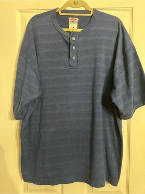 Vintage Genetic Jeans Short Sleeve Textured Striped Henley Shirt Mens Large Blue